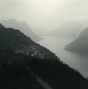 Switzerland Lake Lugano from Monte Bre summit Possemiers Stereoview Photo 1900