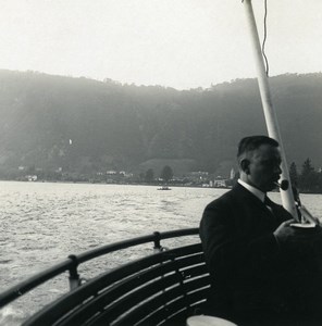 Switzerland Lake Lugano Melide panorama Old Possemiers Stereoview Photo 1900