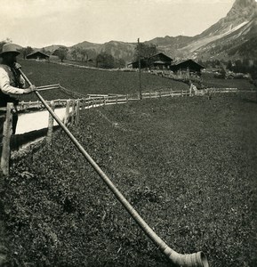 Switzerland Alps Grindelwald Swiss Alphorn player Old Stereoview photo NPG 1900