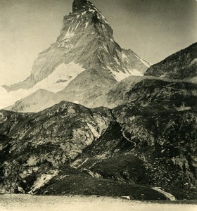 Switzerland Alps Matterhorn from Schwarzsee Old Stereoview photo NPG 1900