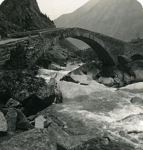 Switzerland Alps Gotthard road bridge Old Stereoview photo Wehrli 1900