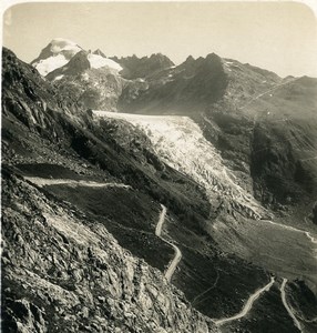 Switzerland Alps Grimsel road Rhone Glacier Old Stereoview photo Wehrli 1900