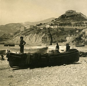 Italy Ventimiglia Vintimille Beach & Harbor Old Stereoview photo NPG 1900