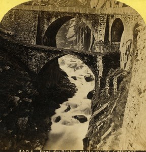 Switzerland Devil's Bridge St Gotthard road Old Stereoview photo Gabler 1885