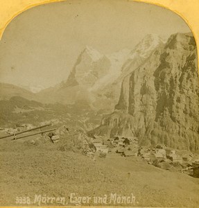 Switzerland Murren Eiger & Monch Old Stereoview photo Gabler 1885