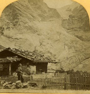 Switzerland Grindelwald glacier Old Stereoview photo Gabler 1885