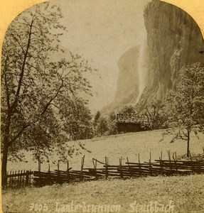 Switzerland Lauterbrunnen Falls Staubbach Old Stereoview photo Gabler 1885