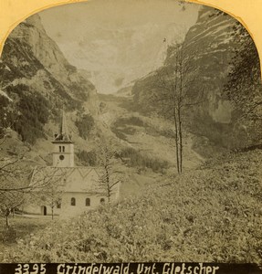 Switzerland Grindelwald the Glacier Church Old Stereoview photo Gabler 1885