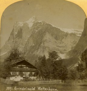 Switzerland Grindelwald Wetterhorn Old Stereoview photo Gabler 1885