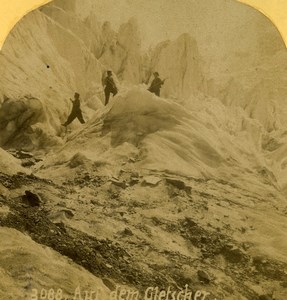 Switzerland Mountaineers on the glacier Old Stereoview photo Gabler 1885