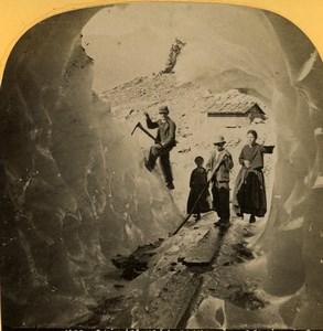 Switzerland Grindelwald Ice Cave Lower Glacier Old Stereoview photo Gabler 1885