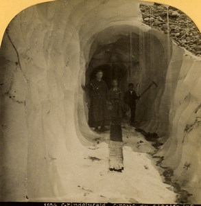 Switzerland Grindelwald Ice Cave Lower Glacier Old Stereoview photo Gabler 1885