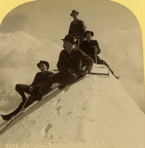 Switzerland Mountaineers Wetterhorn summit Old Stereoview photo Gabler 1885