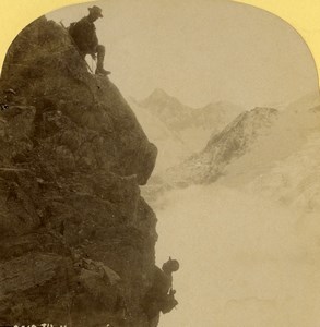 Switzerland Mountaineers climbing party Alps Old Stereoview photo Gabler 1885