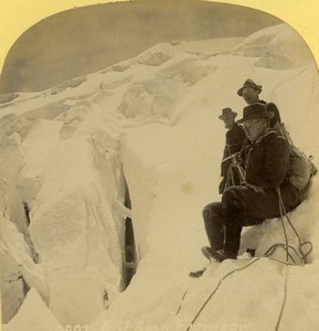 Switzerland Mountaineers on a glacier Old Stereoview photo Gabler 1885
