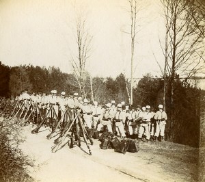 France Military Soldiers at rest Rifles Old Stereoview Photo 1870