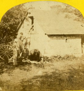 France French Countryside Scene Barn Ladder Old Stereoview Photo 1860