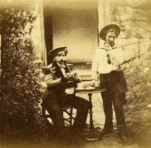 France Scene de Genre 2 Men in Sailors Uniforms Old Stereoview Photo 1860