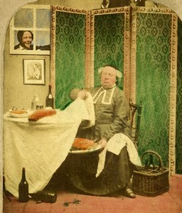 United Kingdom Priest Fast Day Scene de Genre Old Stereoview Photo 1860