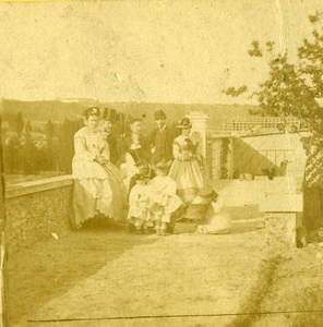 France Family Group Outdoors Terrace Old Stereoview Photo 1860's
