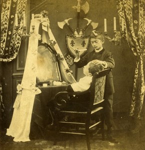 France Children Scene de Genre At the Barber Old Stereoview Photo 1860's