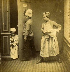 France Children Scene de Genre Indiscreet Old Stereoview Photo 1860's