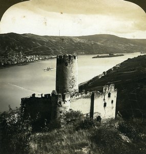 Germany Furstenberg Castle on Rhine river Old White Stereoview Photo 1900