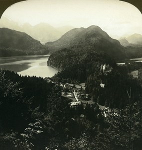 Germany Bavaria Hohenschwangau Lake Alpsee Old White Stereoview Photo 1900