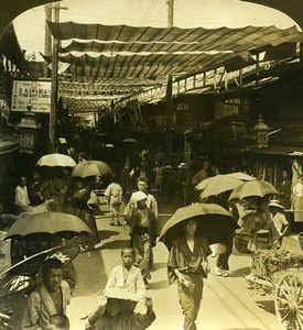 Japan Kyoto the Crowded Shijo Dori Old White Stereoview Photo 1900