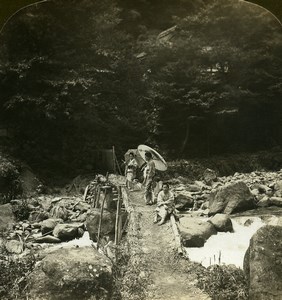 Japan Dogashima Bridge over Hayakawa River Old White Stereoview Photo 1900