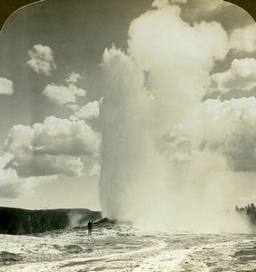 USA Yellowstone Park Geyser Old Faithfull Old American Stereoscopic Photo 1900