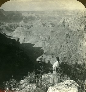 USA Colorado Grand Canyon Panorama Old Young Stereoview Photo 1900