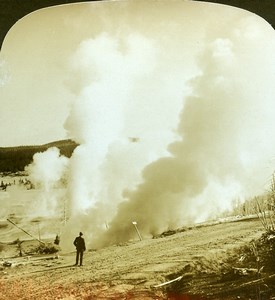 USA Yellowstone Black Growler Norris Geyser American Stereoscopic Photo 1900