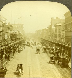 USA New York along the Bowery Old Milford Wright Stereoview Photo 1900