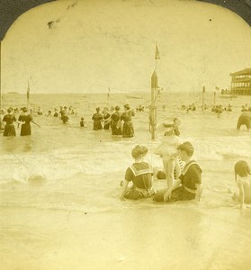 USA New York Coney Island Old Milford Wright Excelsior Stereoview Photo 1900