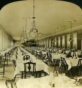 USA Saratoga Springs Grand Union Hotel Dining Room White Stereoview Photo 1900