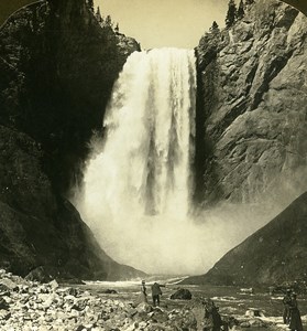 USA Yellowstone Park Great Falls Old White Stereoview Photo 1900