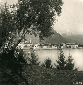 Italy Lake Como Menaggio from lake side Old Stereoview Photo 1906