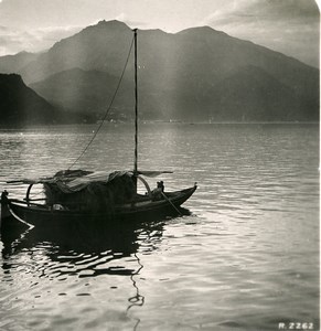 Italy Lake Como Menaggio Transport Skiff Boat Old Stereoview Photo 1906
