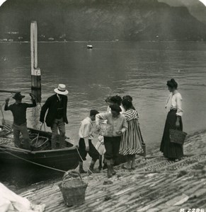 Italy Lake Como Bellagio Greengrocers Old Stereoview Photo 1906