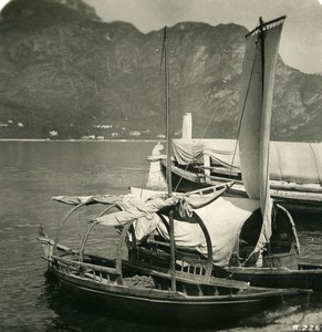 Italy Lake Como Boat Transport Skiff Old Stereoview Photo 1906