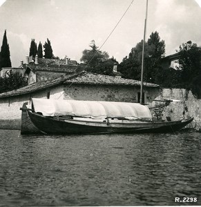 Italy Lake Como San Giovanni Transport Skiff Old Stereoview Photo 1906