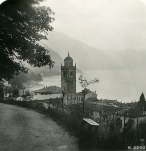 Italy Lake Como Bellagio from Villa Serbelloni Old Stereoview Photo 1906