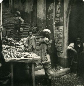 Italy Lake Como Bellagio Via Serbelloni Narrow Street Old Stereoview Photo 1906