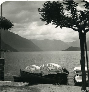 Italy Lake Como Bellagio towards Villa Balbianello Old Stereoview Photo 1906