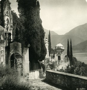 Switzerland Lake Lugano Morcote cemetery Old Stereoview Photo 1906