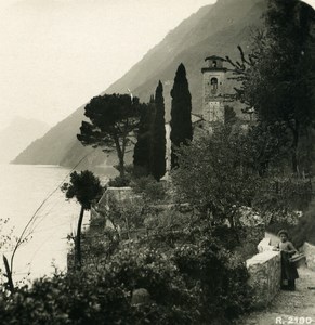 Italy Lake Lugano Oria towards Gandria Old Stereoview Photo 1906