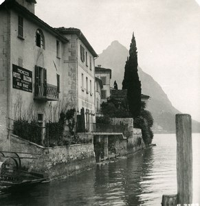 Italy Lake Lugano Oria Sign for Hotel Bazzoni Tremezzo Old Stereoview Photo 1906