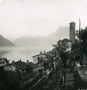 Switzerland Lake Lugano Gandria Monte San Salvatore Old Stereoview Photo 1906