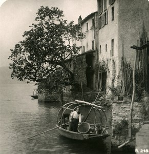 Switzerland Lake Lugano Gandria Boat Old Stereoview Photo 1906